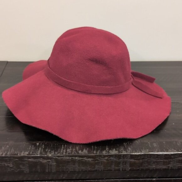 3/$20 Burgundy Felt Floppy Hat Womens One Size Ribbon Tie Accessory Wide Brim - Picture 2 of 12